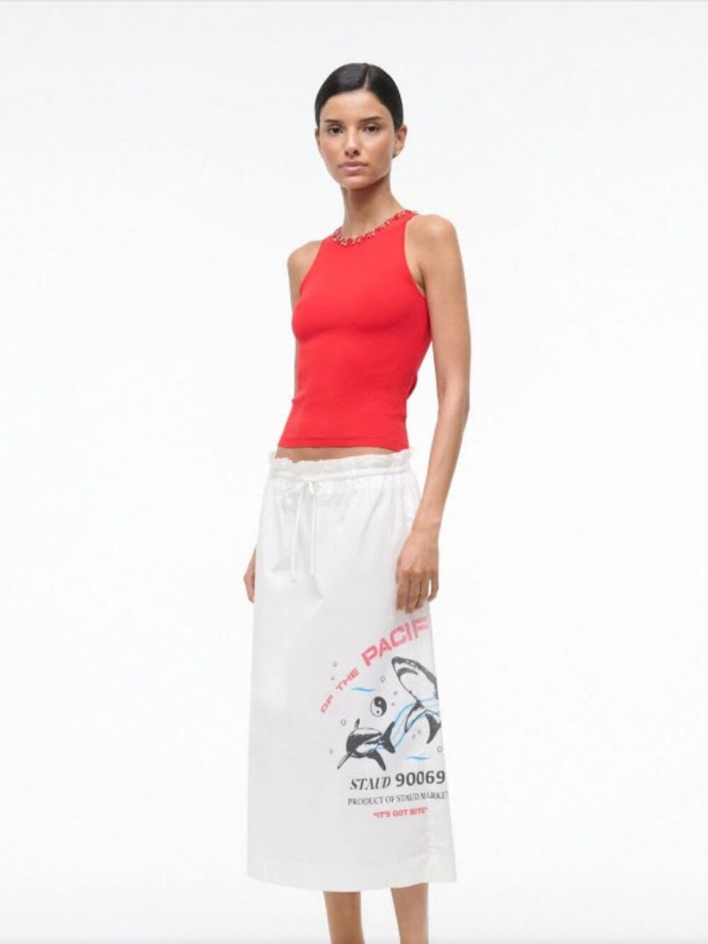 NWT Women Stuad White (Item- 204) Whimsical Shark Pacific Shore Midi Skirt XS